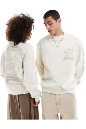 ASOS Sudadera color crudo unisex extragrande con estampado con licencia de "Woody Woodpecker" de -Beis neutro