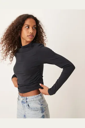 Abercrombie & Fitch Top negro de manga larga con cuello alto de