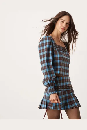 Glamorous Blusa a cuadros marrones y azules de estilo mesonera de (parte de un conjunto)