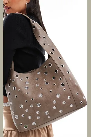Glamorous Bolso de hombro lavado estilo tote con tachuelas de