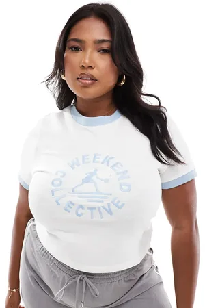 ASOS Camiseta con diseño encogido, estampado gráfico texturizado y ribetes de Weekend Collective Curve-Multicolor