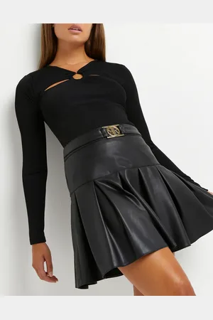 River Island Minifalda plisada de cuero sintético en de