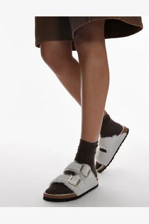 Birkenstock Sandalias blancas de ante y borreguito Arizona de