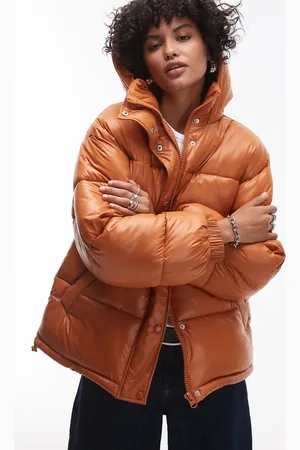 Topshop Chaqueta midi naranja tostado acolchada con capucha de