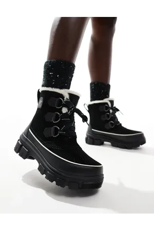 sorel Botas de nieve negras y beis impermeables de cuero con forro de felpa efecto piel sintética Torino V WP de