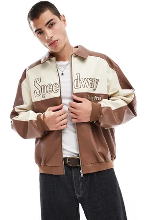 ASOS Chaqueta color estilo motocross extragrande de cuero sintético de -Marrón