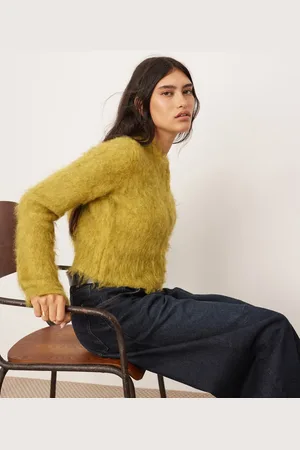 ASOS Cárdigan corto amarillo verdoso con cremallera de punto mullido de