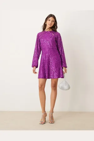 Y.A.S Vestido corto morado de lentejuelas de