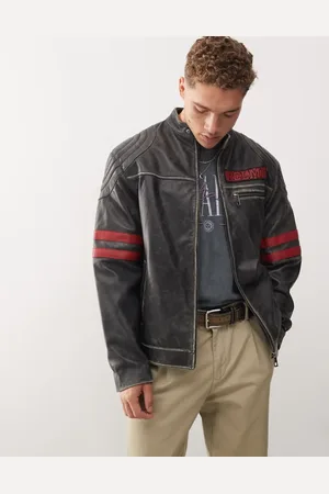 Reclaimed Chaqueta de estilo motocross de cuero auténtico de