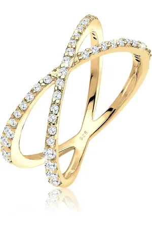 Elli Anillo cruzado con diseño en "X" y circonitas de plata de ley 925 para mujer de