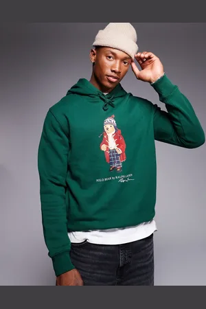 Ralph Lauren Sudadera con capucha y estampado de oso vacacional de felpa de