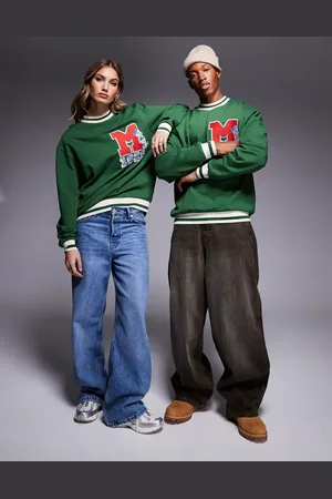 ASOS Sudadera verde unisex extragrande con bordado de Mickey Mouse de Disney y detalle de ribetes de