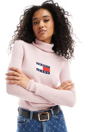 Tommy Hilfiger Jersey rosa jaspeado con detalle de bandera de
