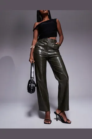 River Island Pantalones capri de cuero sintético efecto piel de cocodrilo de