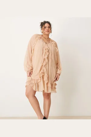 ASOS Vestido corto color con mangas blusón y volantes de plumeti de chifón de ASOS DESIGN Curve-Verde