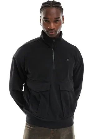 G-Star Sudadera negra extragrande con media cremallera y bolsillos cargo Rovic de