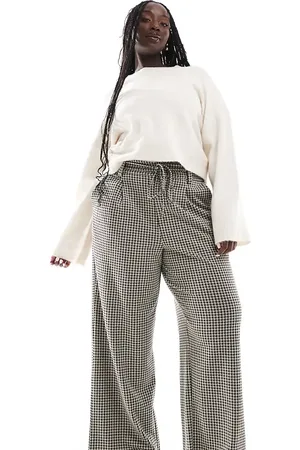 ASOS Pantalones de pernera ancha con estampado de pata de gallo reducido y cinturón anudado de ASOS DESIGN Curve-Multicolor
