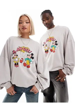 ASOS Sudadera gris unisex ultragrande con estampado de Mickey Mouse y Minnie Mouse de Disney de -Beis neutro