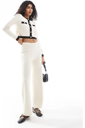 VERO MODA Pantalones color de pernera ancha de punto de (parte de un conjunto)-Blanco