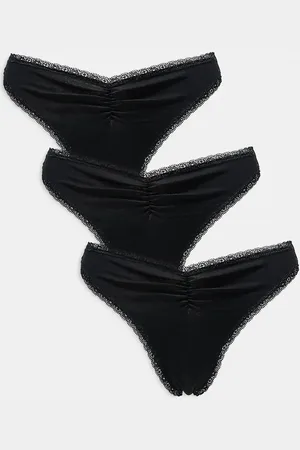 ASOS Pack de 3 tangas negros de pernera alta con detalle fruncido en la parte delantera Libby de