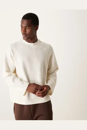 ASOS Camiseta color crema de corte cuadrado holgado y manga larga raglán de tejido texturizado de -Blanco