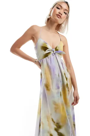 EDITED the label Vestido semilargo morado escalonado de algodón de