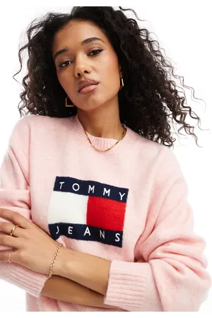 Tommy Hilfiger Top rosa de manga larga con cuello alzado de punto de