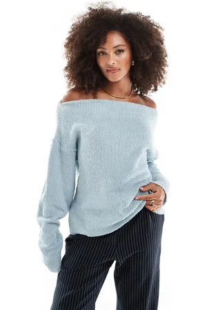 ASOS Sudadera con escote Bardot de canalé de bouclé de -Blanco