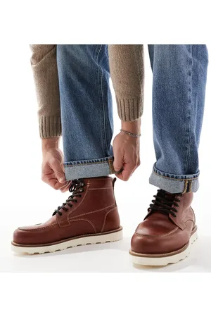 ASOS Botas de cordones de cuero marrón con suela en contraste de