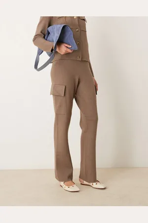 VILA Pantalones color topo estructurados de punto premium de (parte de un conjunto)-Beis neutro