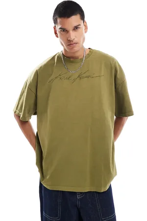 Karl Kani Camiseta de corte cuadrado con detalle de firma de tejido grueso de