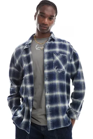 Karl Kani Sobrecamisa a cuadros con diseño desgastado y logo de