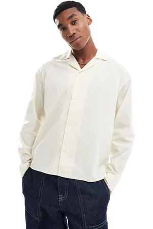 JACK & JONES Camisa blanco hueso a rayas extragrande de manga larga de popelina de Premium
