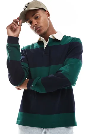 Tommy Hilfiger Camisa azul marino y verde oscuro a rayas de estilo rugby de