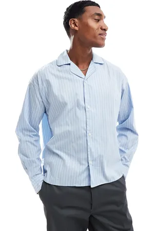 JACK & JONES Camisa azul a rayas extragrande de manga larga de popelina de Premium