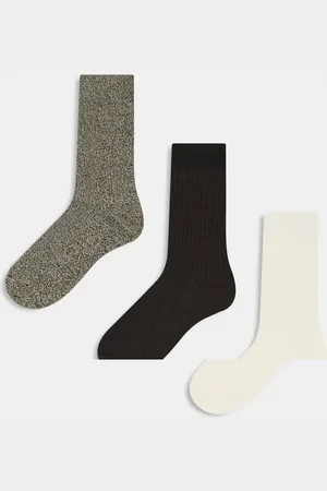 SELECTED Pack de 3 pares de calcetines de color crema, marrón y blanco de