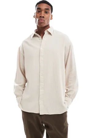 JACK & JONES Camisa beis extragrande de tejido texturizado de -Beis neutro