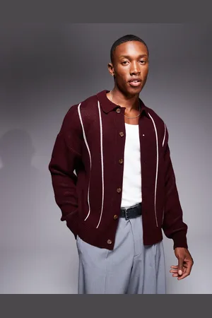 ASOS Polo holgado con botones y costuras en contraste de punto de -Rojo
