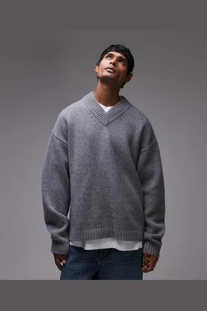 Topman Jersey holgado con cuello de pico de lana de cordero premium de