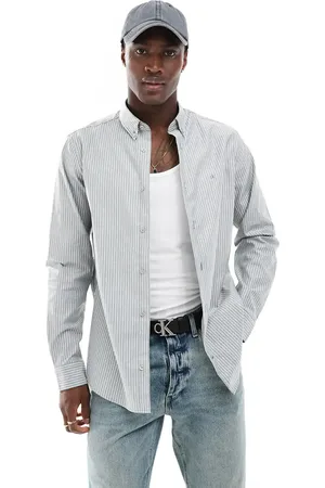 Calvin Klein Camisa Oxford claro a rayas de