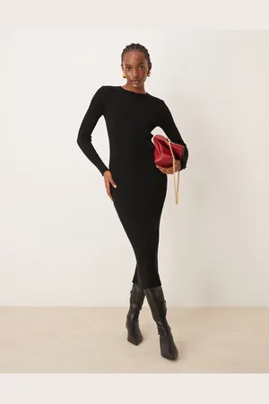New Look Vestido midi con cuello redondo de canalé de