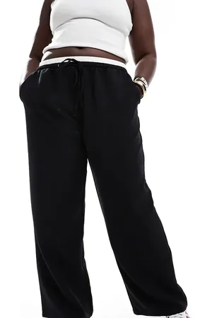 ASOS Pantalones de sastre negros de pernera ancha con cinturilla en contraste de ASOS DESIGN Curve