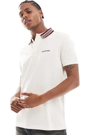 Tommy Hilfiger Polo blanco hueso a rayas con cuello de solapas de