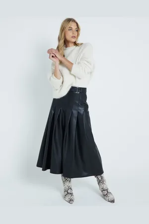 River Island Falda midi plisada de cuero sintético en de