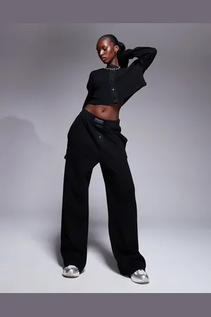 ASOS Joggers negros de pernera ancha de punto gofrado con detalles de nailon de Weekend Collective (parte de un conjunto)
