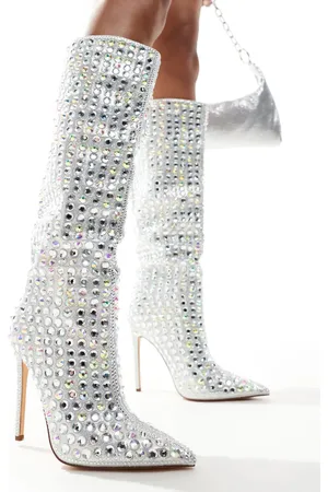 AZALEA WANG Botas por la rodilla plateadas con abalorios Cormac de