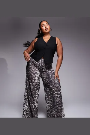ASOS Pantalones de pernera ancha con estampado de leopardo de ASOS DESIGN Curve-Multicolor