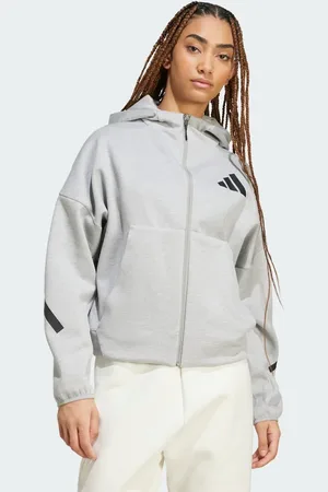adidas Sudadera gris con capucha y cremallera premium Z.N.E. de adidas