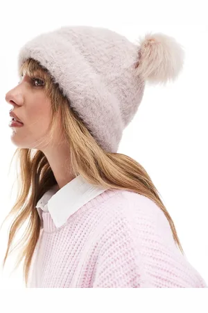 ASOS Gorro color visón con dos pompones de piel sintética de -Rosa