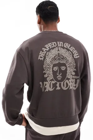 ASOS Sudadera marrón de corte cuadrado extragrande con estampado en el pecho y la espalda de